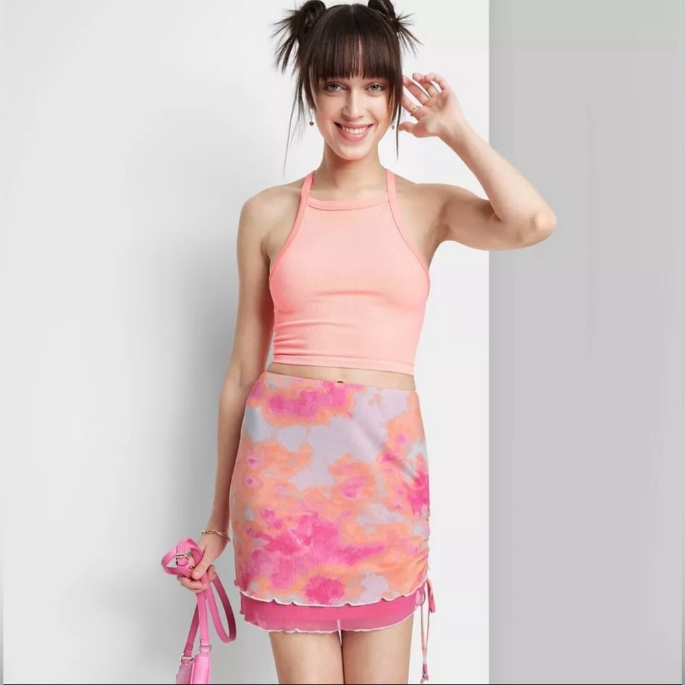 Women’s Mesh Side Ruched Mini Skirt
